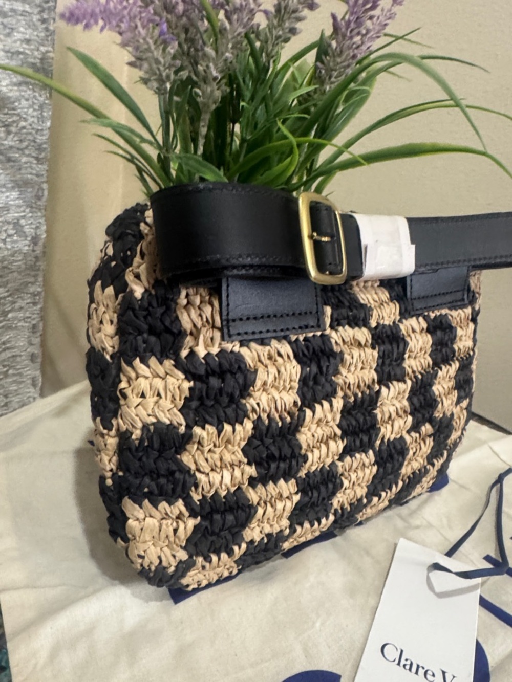 Clare V Checkerboard Woven Raffia Belt Bag - Picture 13 of 13